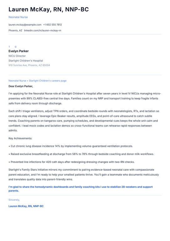 Neonatal Nurse Cover Letter Example