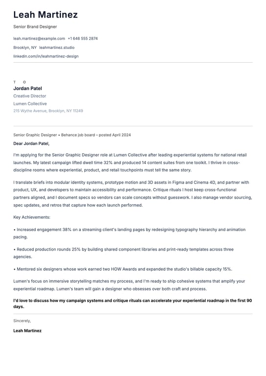 Graphic Designer Cover Letter Example