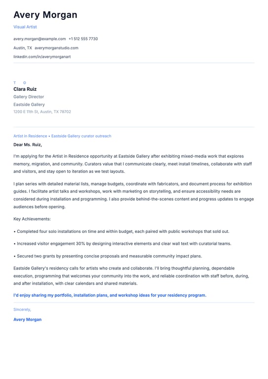 Artist Cover Letter Example