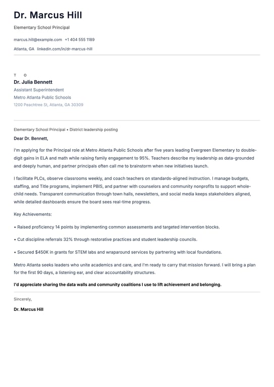 Principal Cover Letter Example