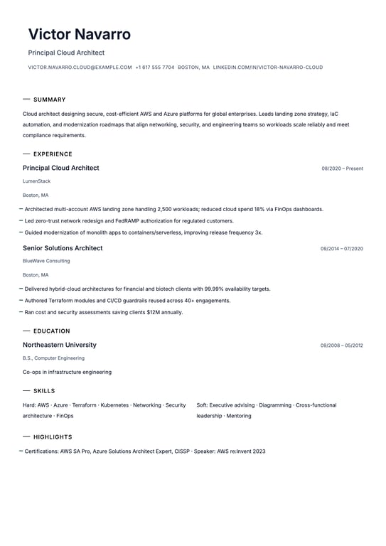Cloud Architect Resume Example