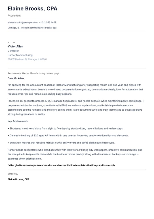 Accountant cover letter example