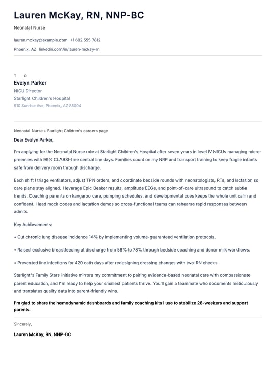 Neonatal Nurse Cover Letter Example