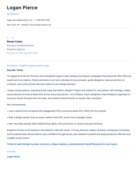 Art Director Cover Letter Example