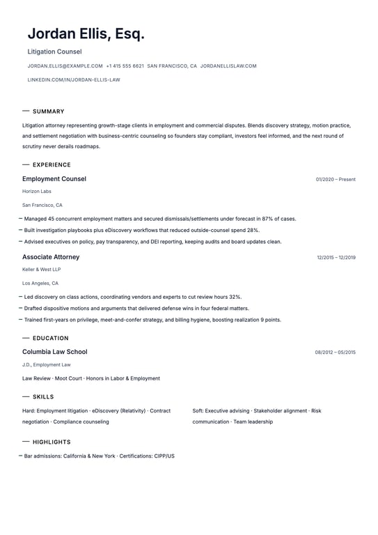 Lawyer Resume Example
