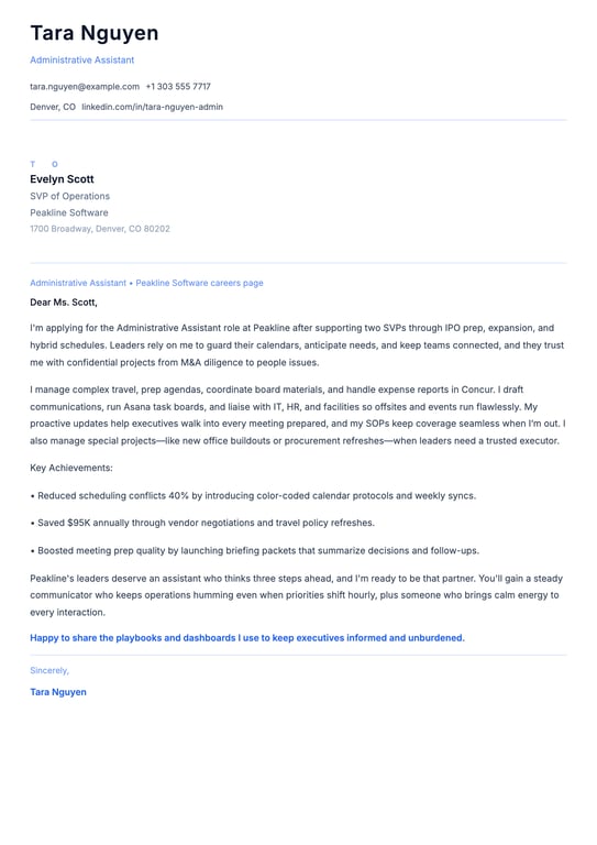 Professional Administrative Assistant Cover Letter Example