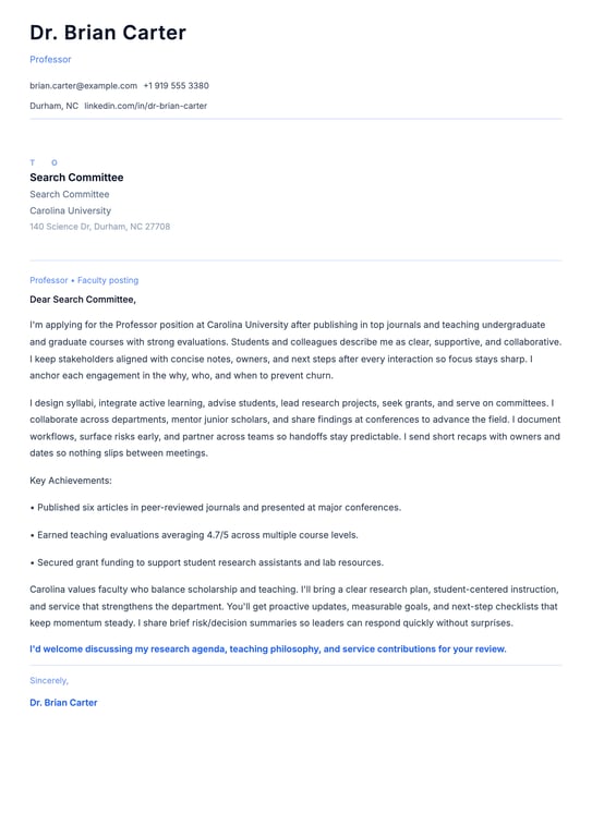 University Professor Cover Letter Example