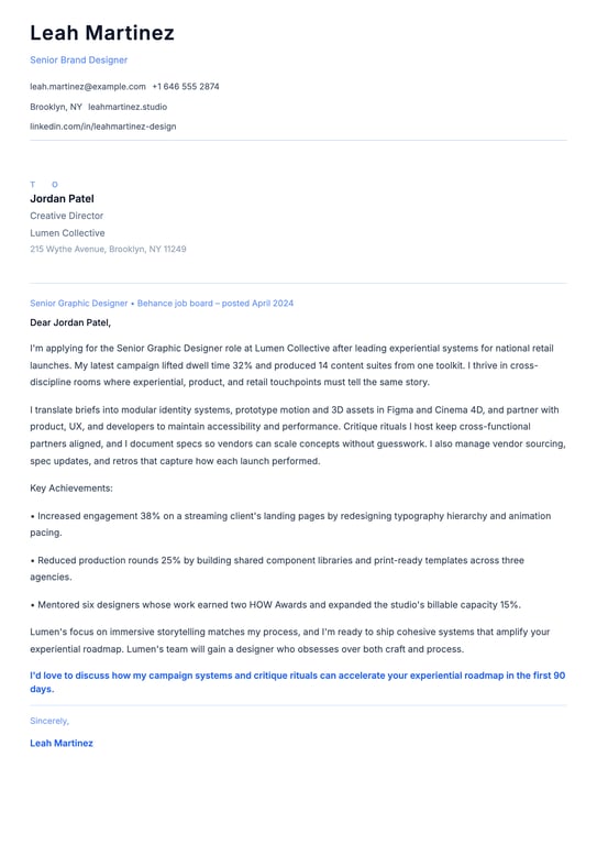 Graphic Designer Cover Letter Example