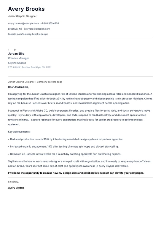 Junior Graphic Designer Cover Letter Example