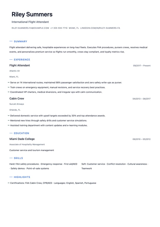 Flight Attendant Resume Example