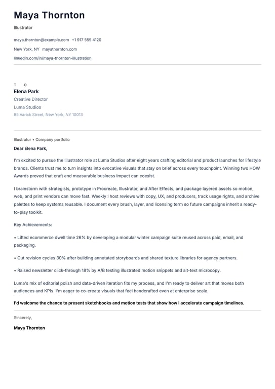 Illustrator Cover Letter Example