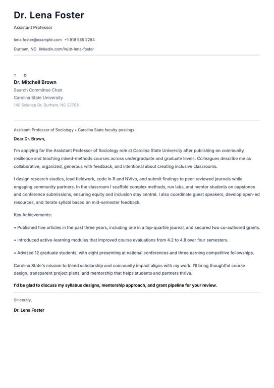 Academic Cover Letter Example