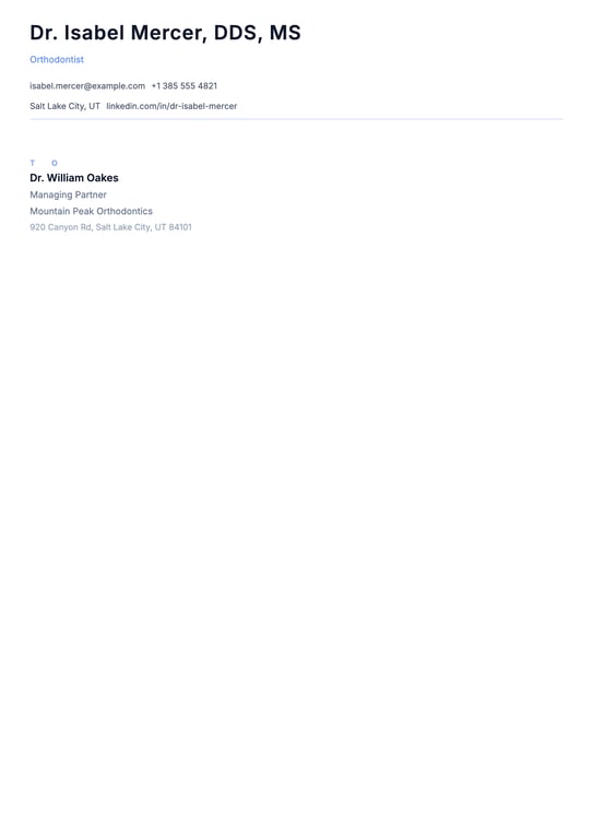 Orthodontist Cover Letter Example