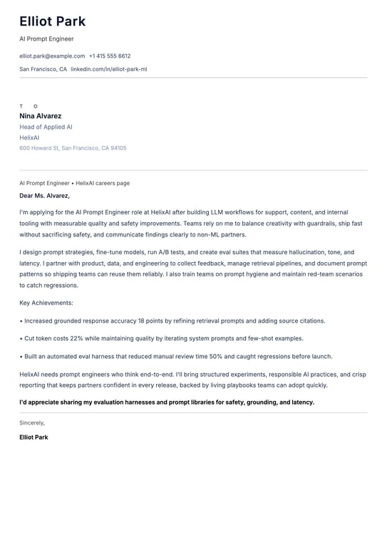AI Prompt Engineer Cover Letter Example