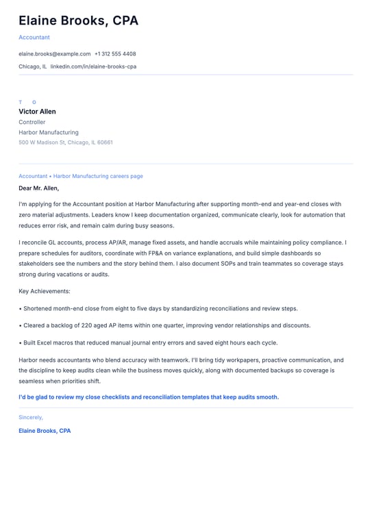 Accountant cover letter example