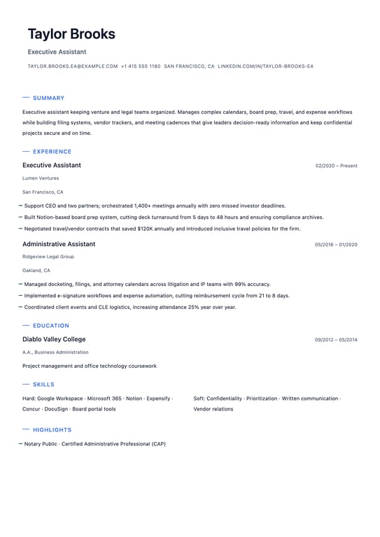 Administrative Assistant Resume Example