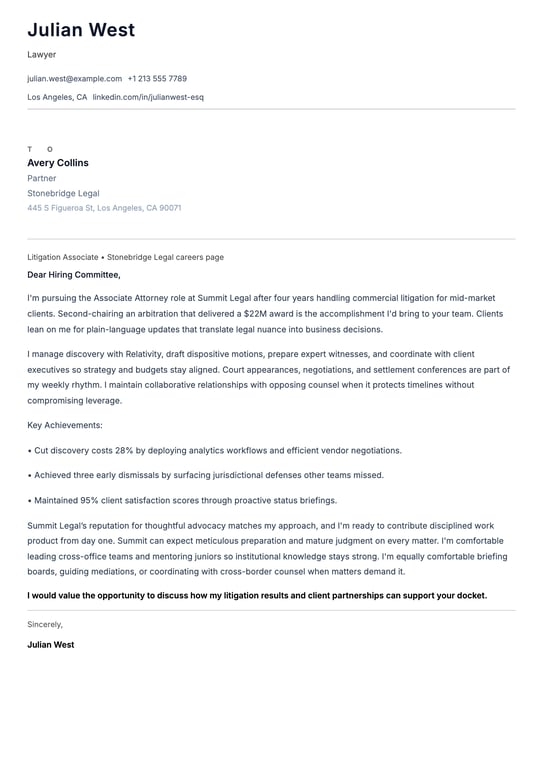 Lawyer Cover Letter Example