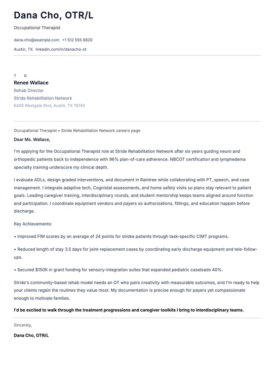 Occupational Therapist Cover Letter Example