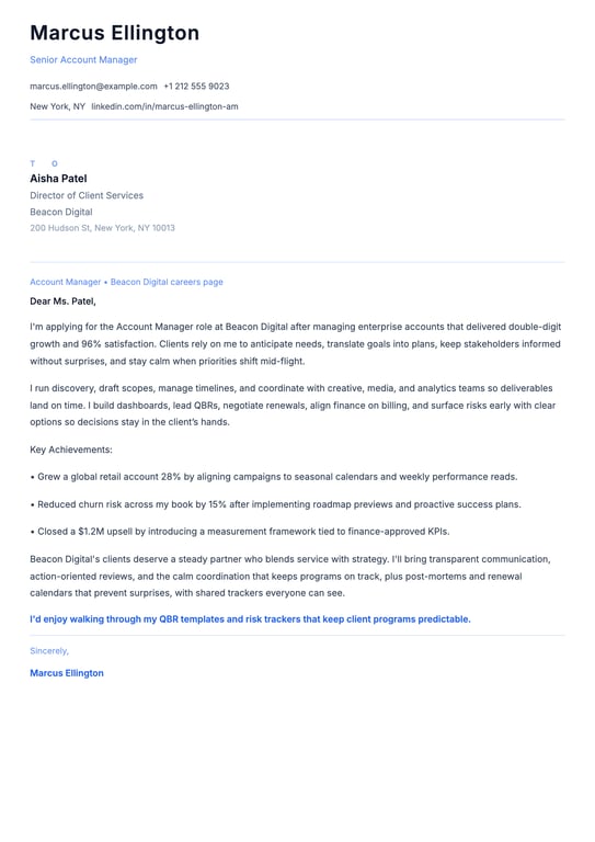 Account Manager cover letter example