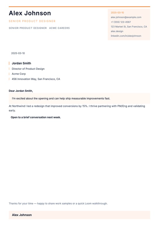 Professional Signature Bar Cover Letter preview