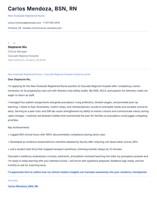 New Grad Registered Nurse Cover Letter Example