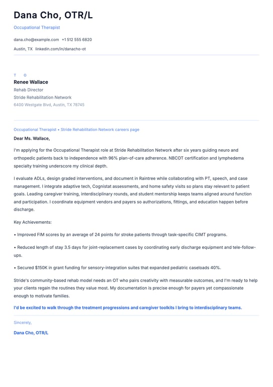 Occupational Therapist Cover Letter Example