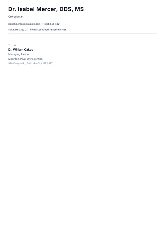 Orthodontist Cover Letter Example