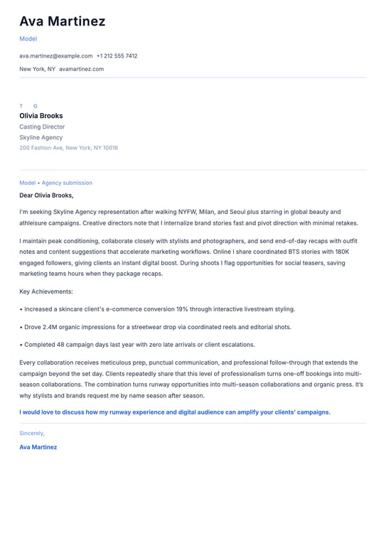 Model Cover Letter Example