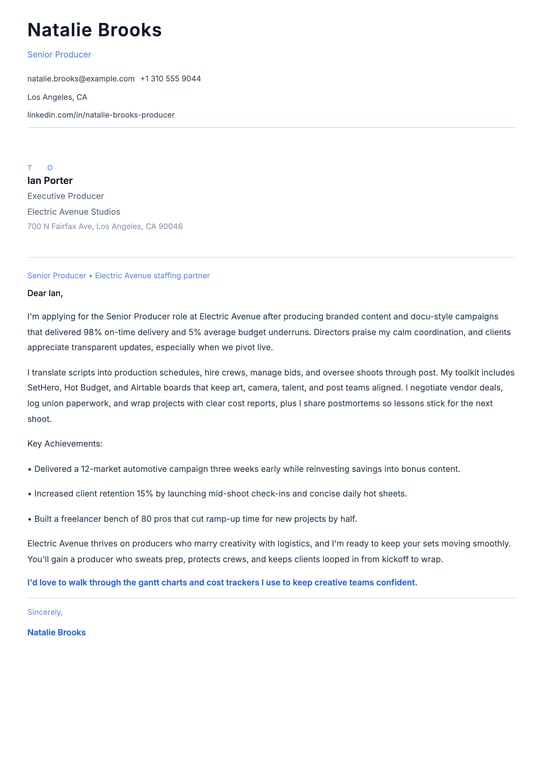 Producer Cover Letter Example