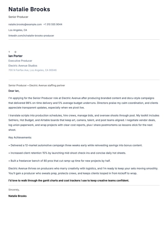 Producer Cover Letter Example
