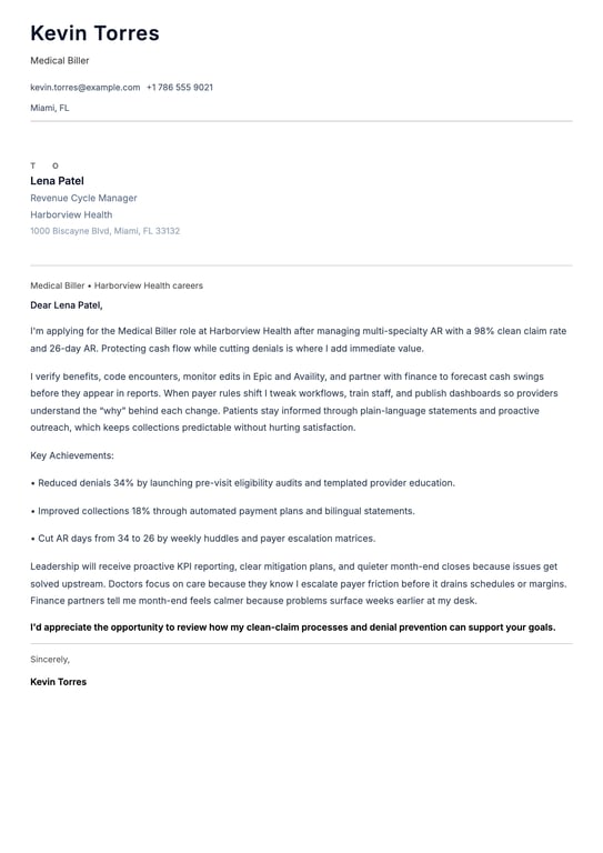 Medical Biller Cover Letter Example