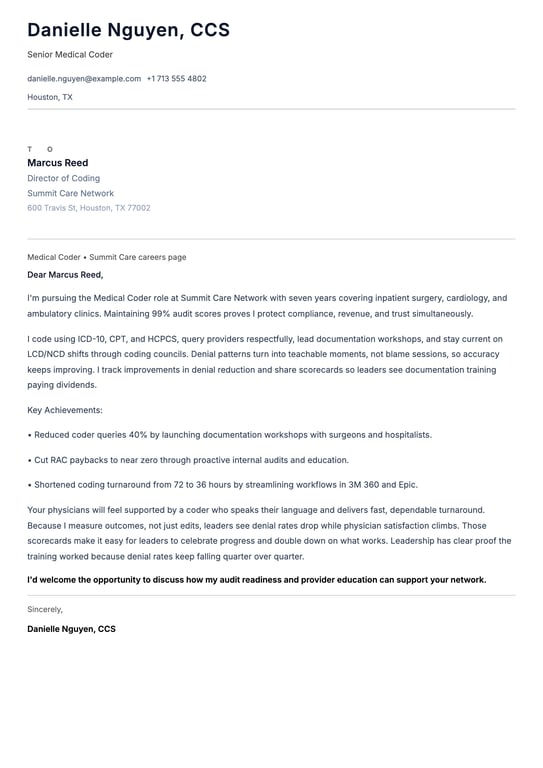 Medical Coder Cover Letter Example
