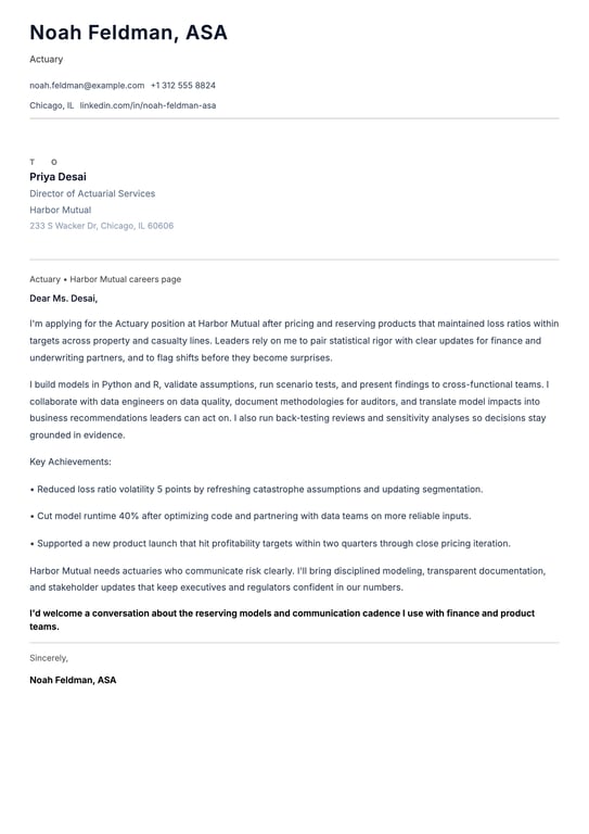 Actuary cover letter example