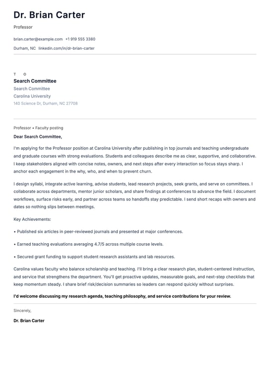 University Professor Cover Letter Example