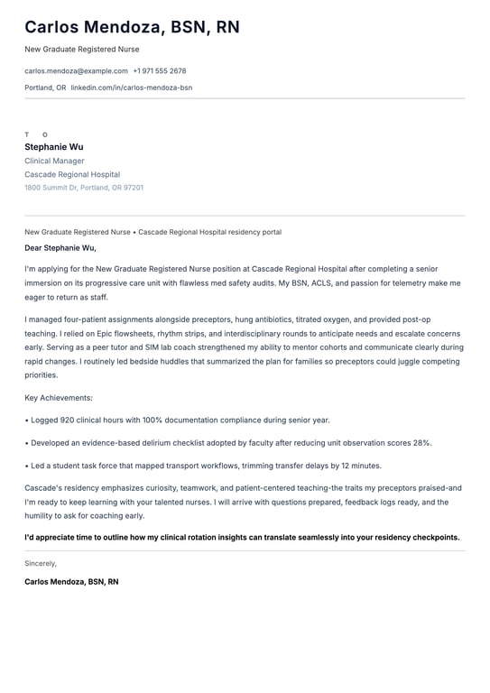 New Grad Registered Nurse Cover Letter Example
