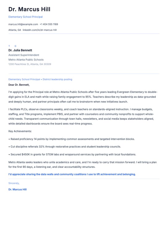 Principal Cover Letter Example