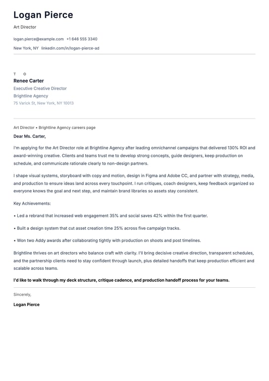 Art Director Cover Letter Example