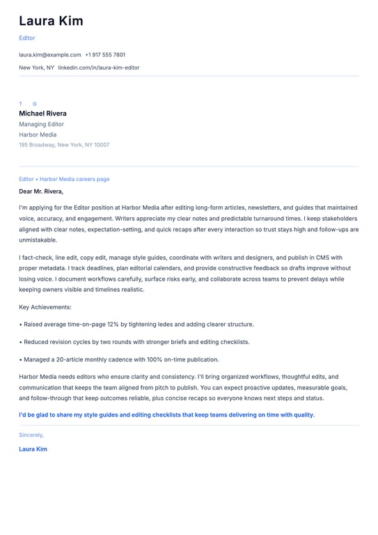Editor Cover Letter Example