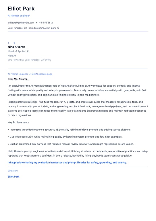 AI Prompt Engineer Cover Letter Example