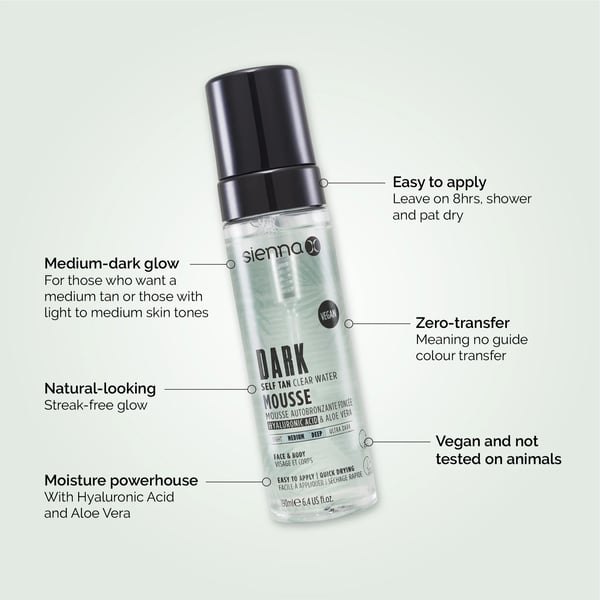 Sienna X Dark Clear Self Tan Water Mousse USPs