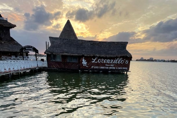 View of Lorenzillos on the water during sunset in Cancun