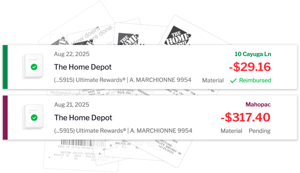 Expenses from Home Depot from linked credit cards assigned to Buildplus projects