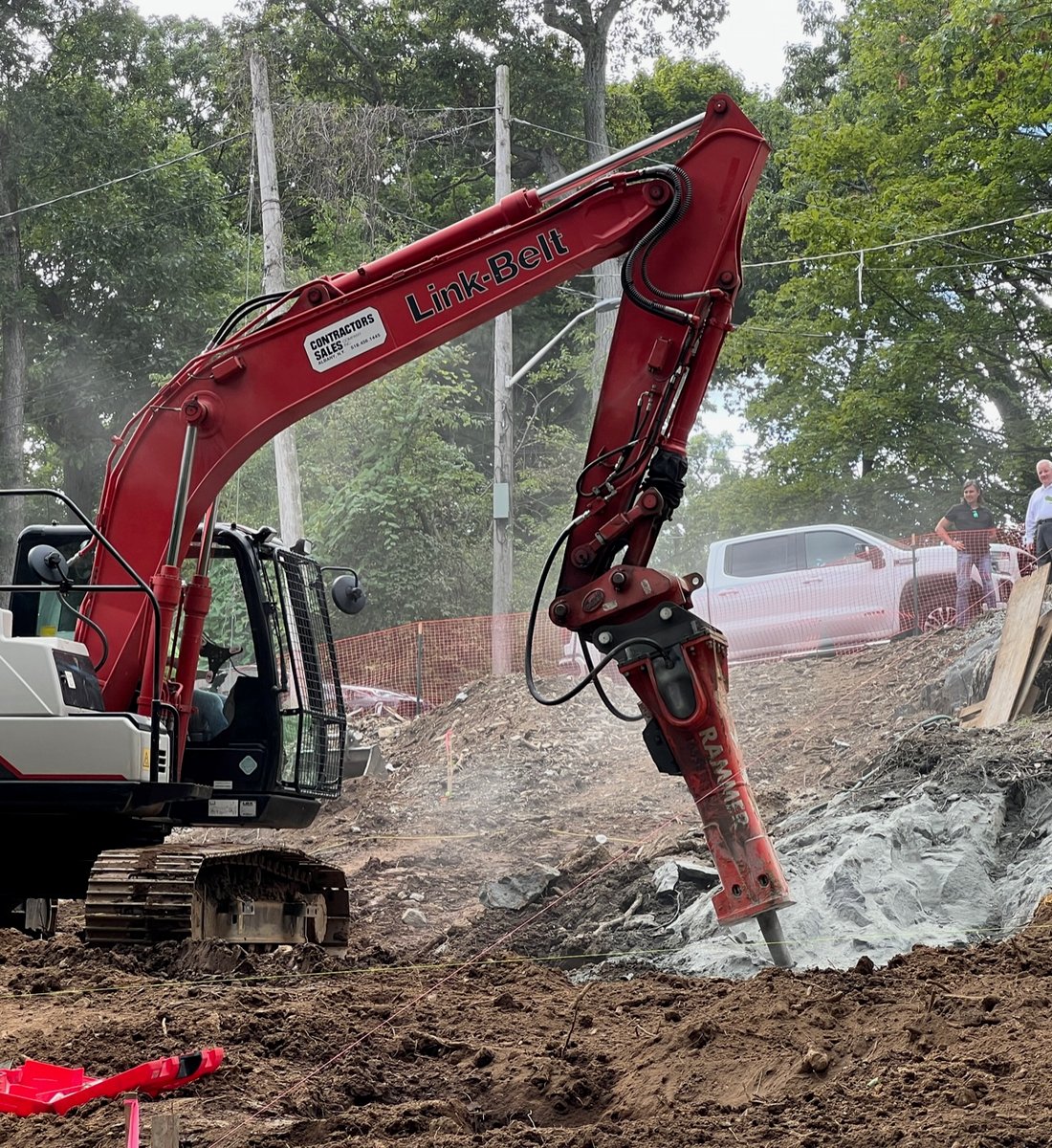 Construction site with cranes and building materials