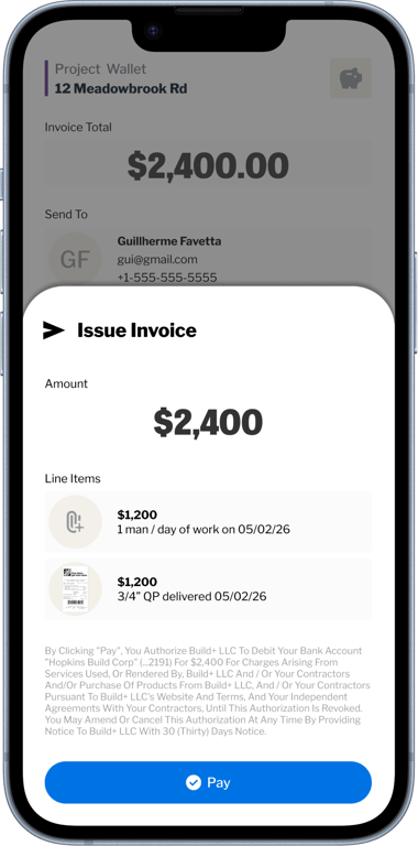 Mobile preview for paying an invoice