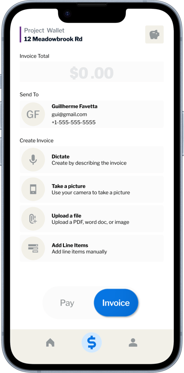 Mobile preview for creating an invoice