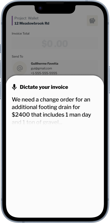 Mobile preview for dictating an invoice
