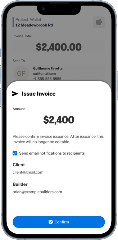 Mobile preview for issuing an invoice