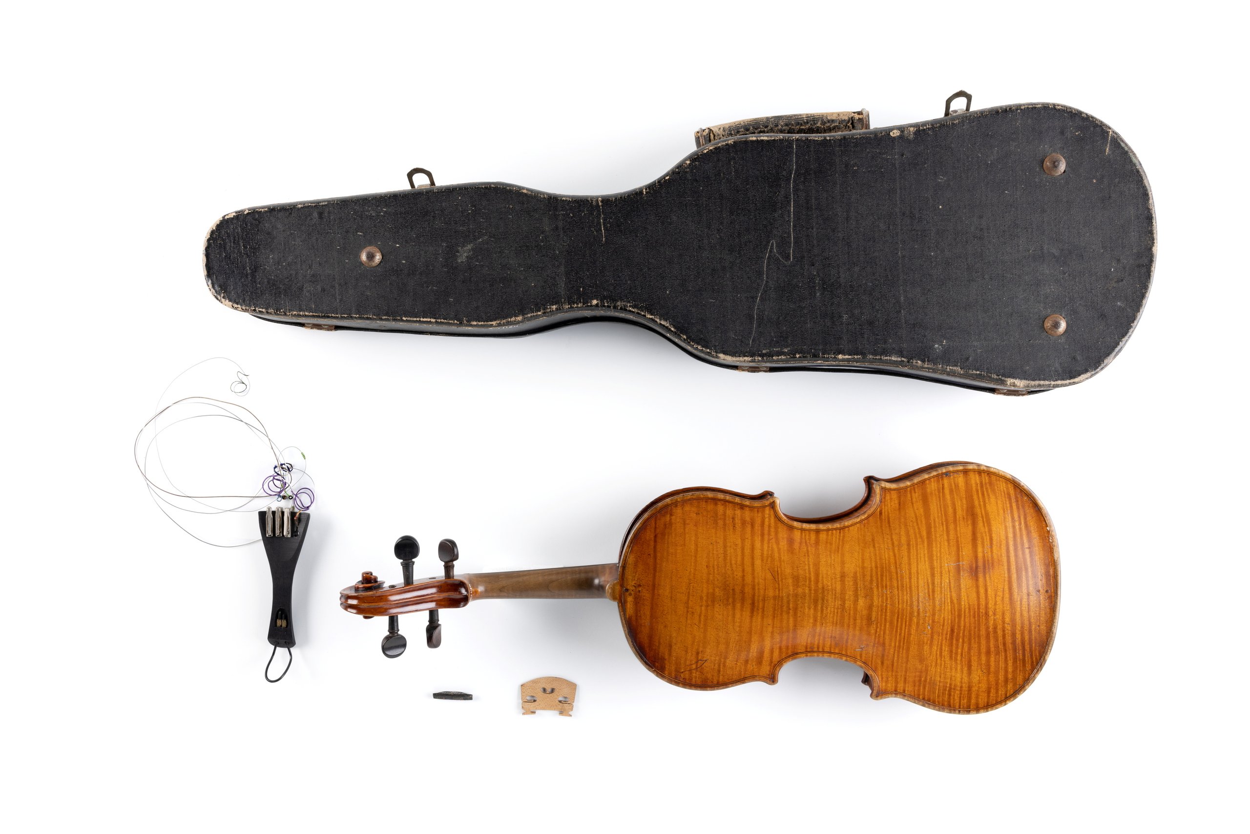 Violin and components in case made by John Devereux