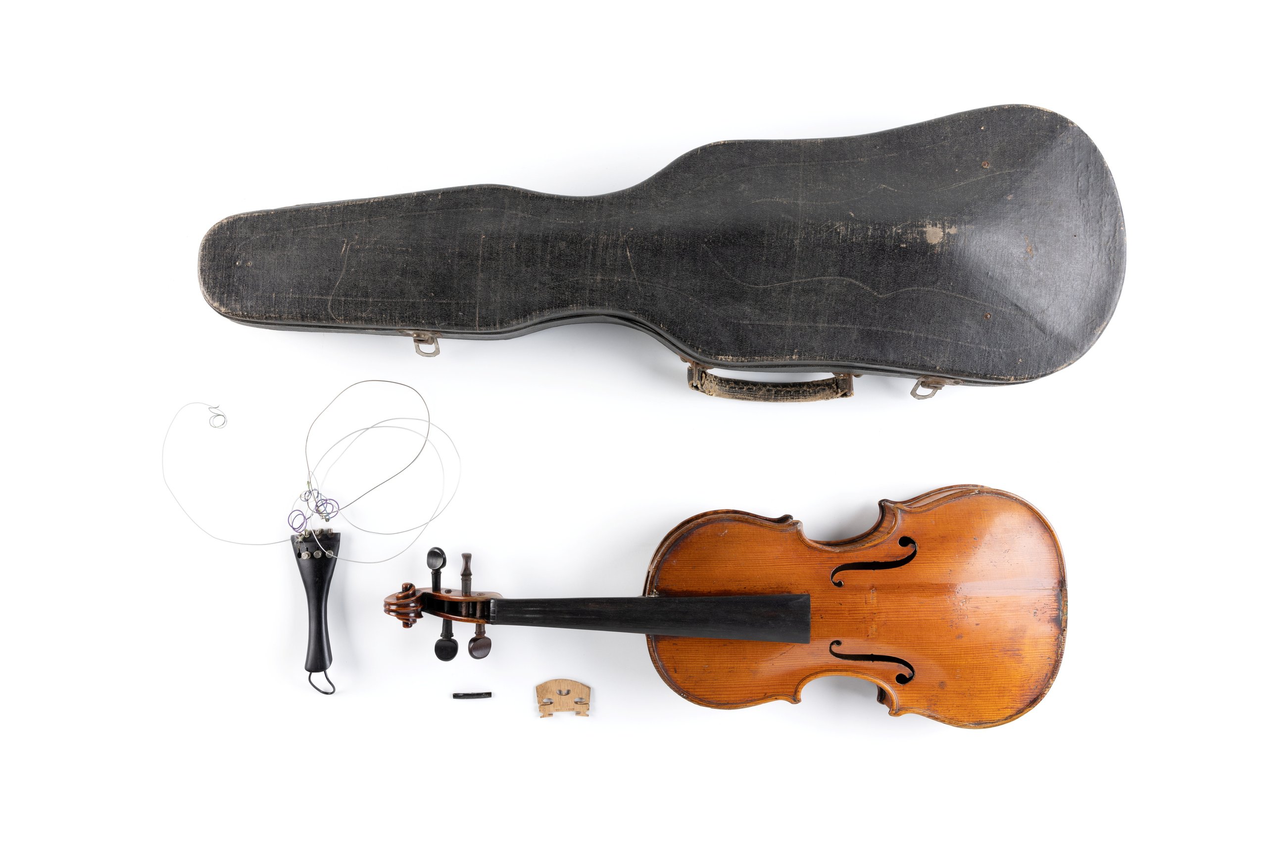 Violin and components in case made by John Devereux
