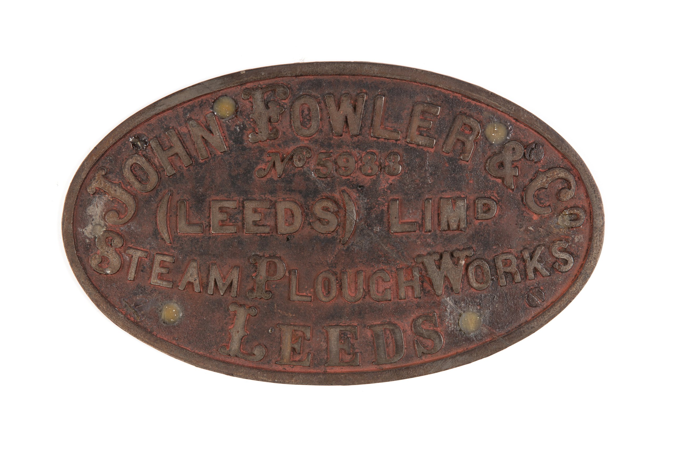 Makers plaque for steam plowing engine